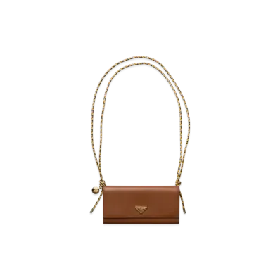 PRADA Wallet with Leather Shoulder Strap "Cognac"