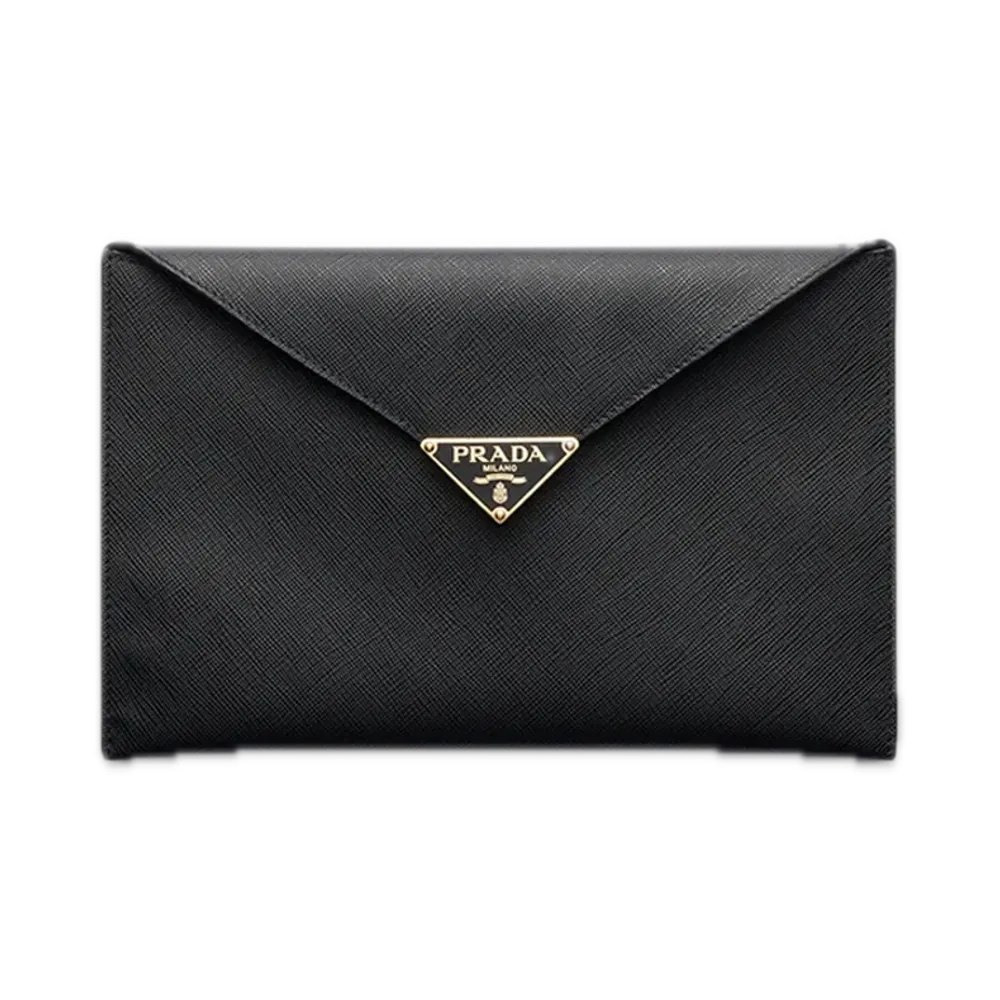 PRADA Saffiano Leather Envelope Clutch "Black"