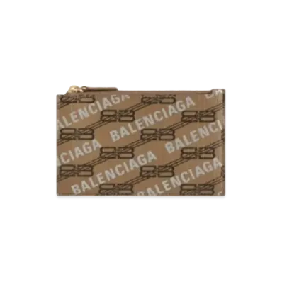 BALENCIAGA Signature Large Long Coin Card Holder BB Monogram Coated Canvas All Over Logo "Beige"