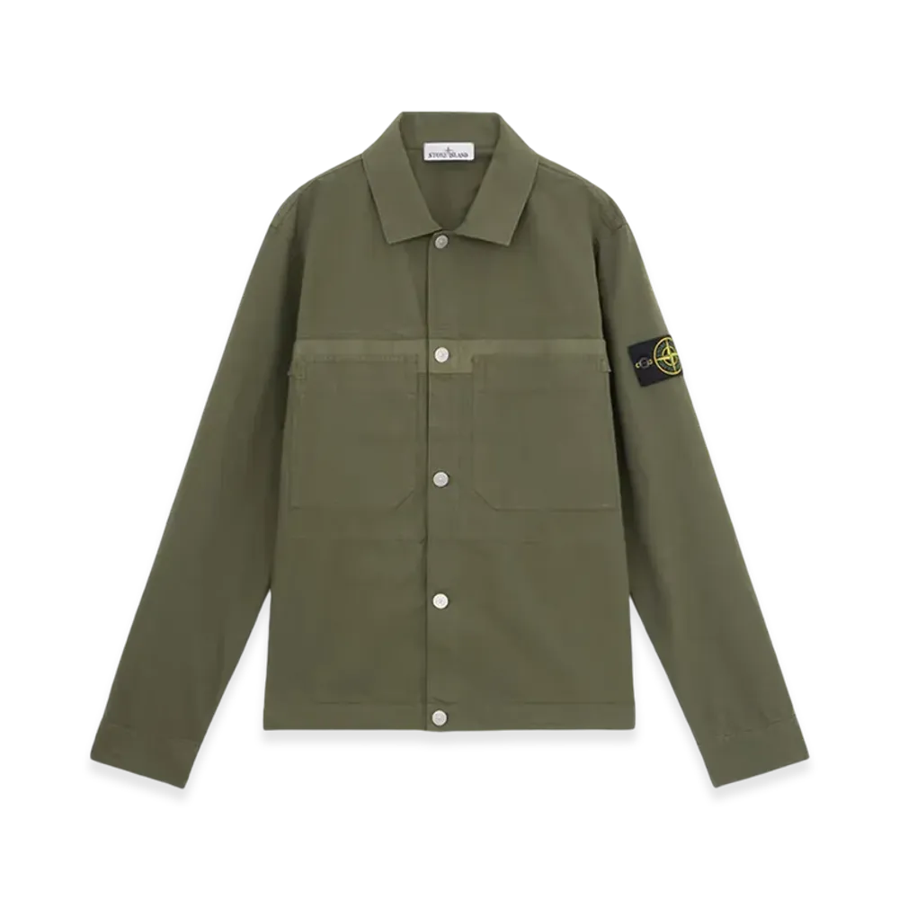 Stone Island 11412 Cotton Ripstop Overshirt with Button Fastening - 24FW "Musk Green"