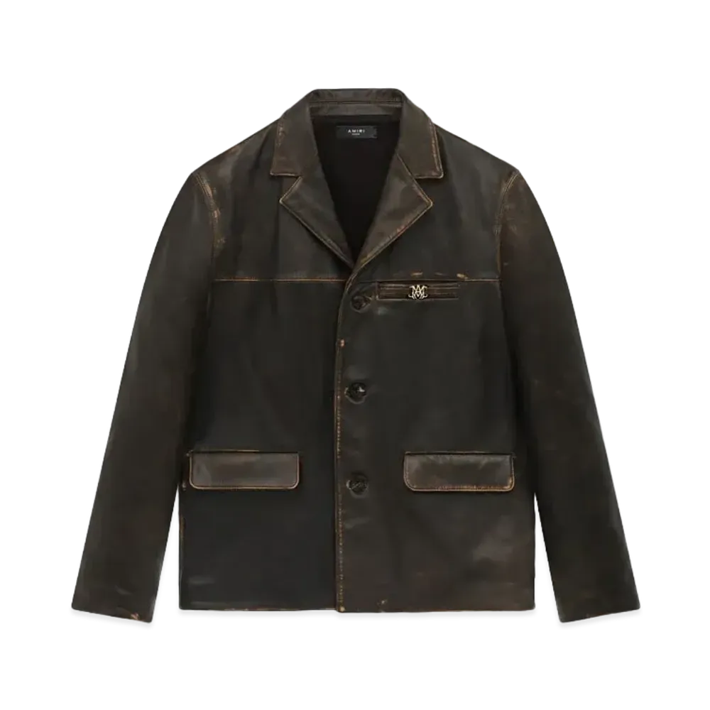 AMIRI Tumbled Leather Single Breasted Jacket "Dark Brown"