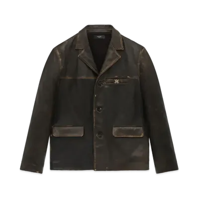 AMIRI Tumbled Leather Single Breasted Jacket "Dark Brown"