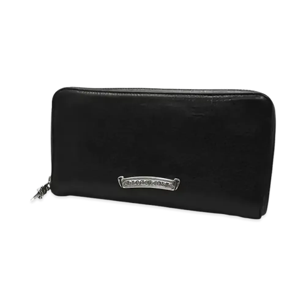 Chrome Hearts REC F Zip #2 Black Leather Plain Scroll Label Wallet "Black"