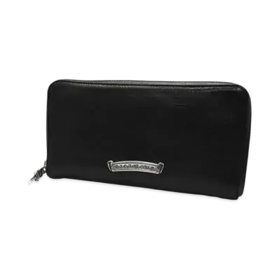 Chrome Hearts REC F Zip #2 Black Leather Plain Scroll Label Wallet "Black"