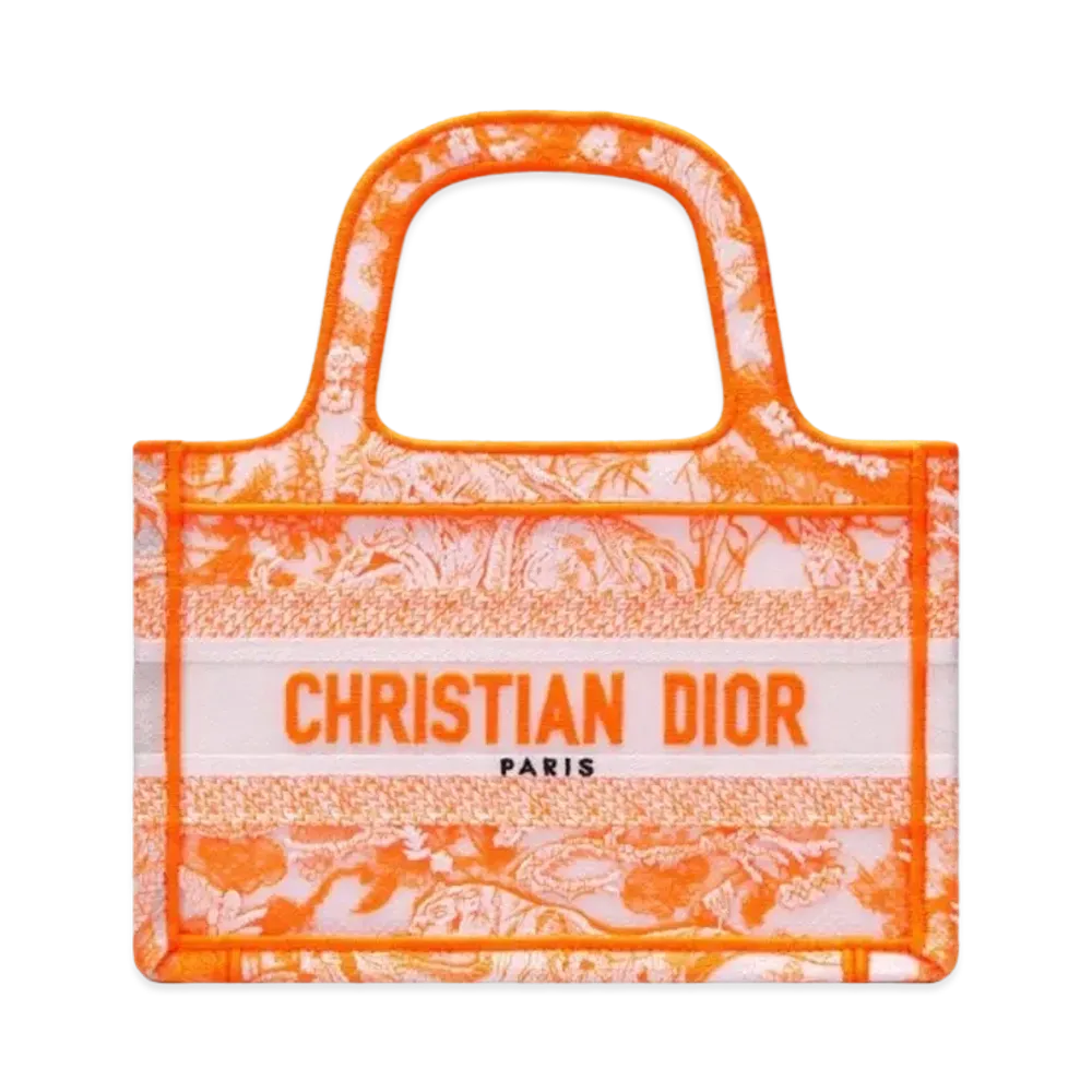 Dior Mini Book Tote Toile de Jouy Reverse Transparent Canvas "Fluorescent Orange"