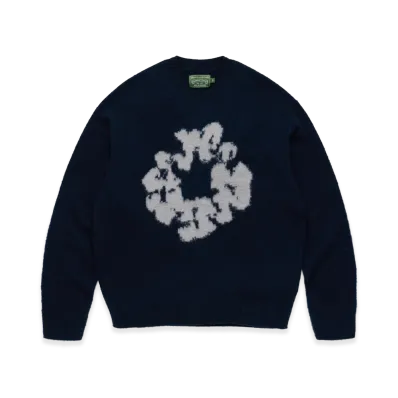 DENIM TEARS Pilled Cotton Wreath Sweater "Navy"