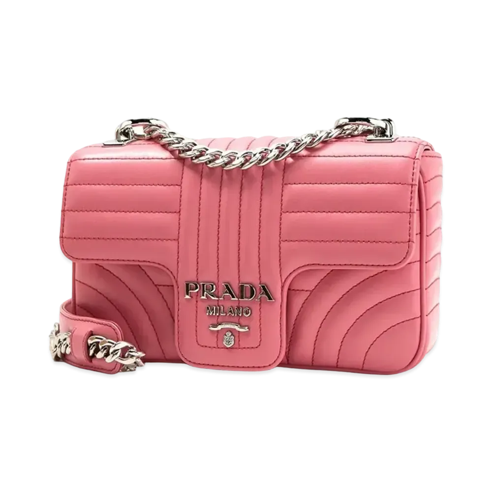 PRADA Diagramme Leather Shoulder Bag "Pink"