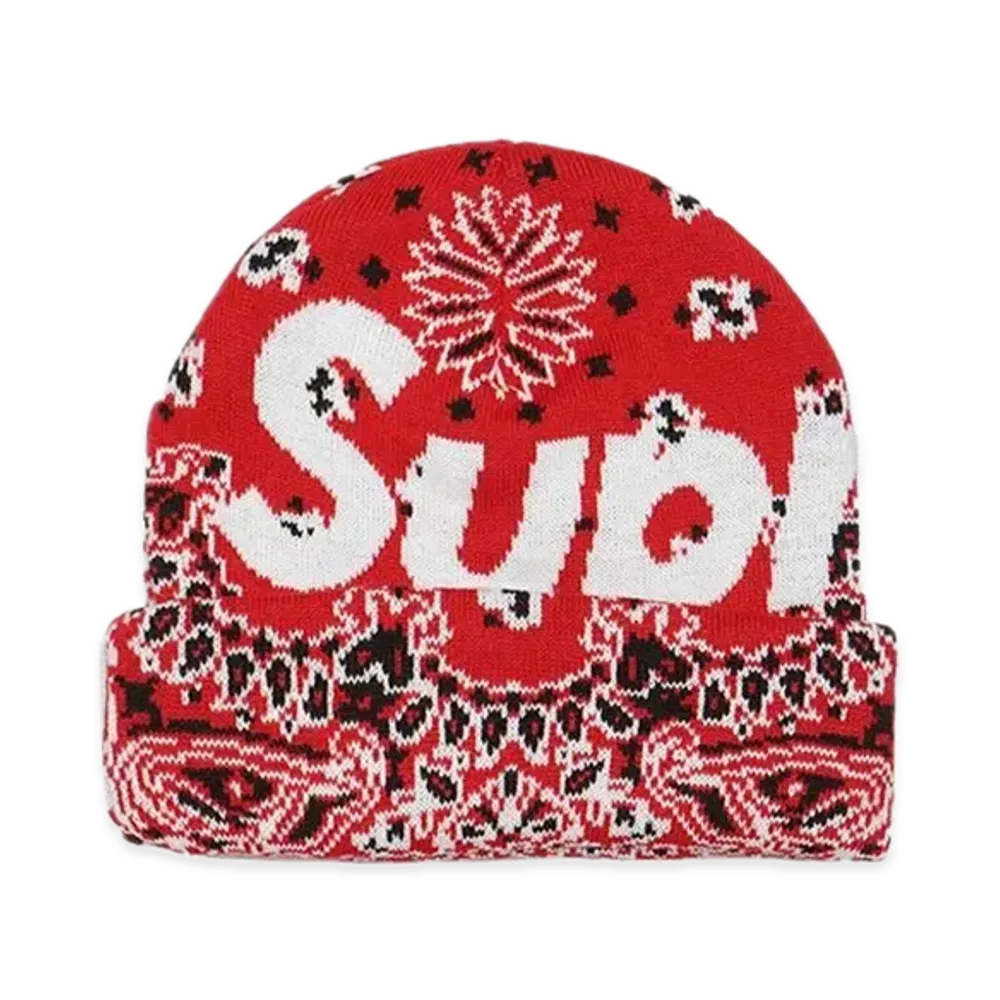 Supreme Bandana Big Logo Beanie "Red"