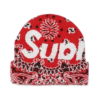 Supreme Bandana Big Logo Beanie "Red"