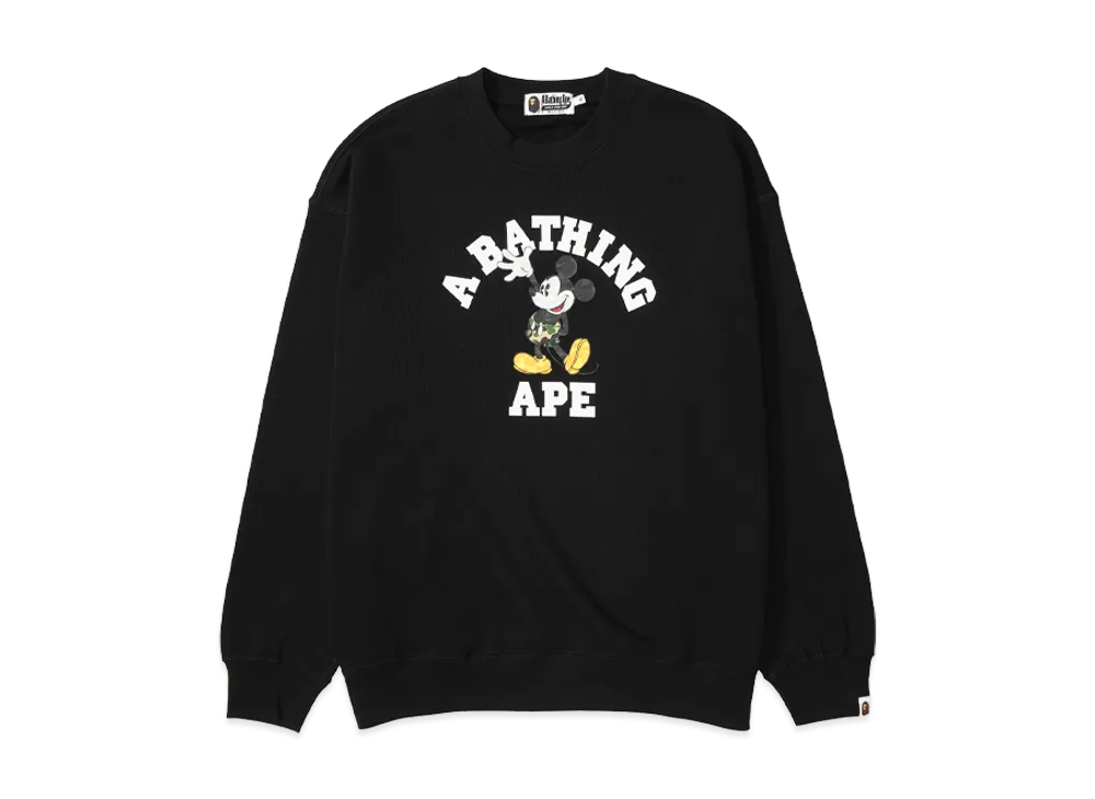 A BATHING APE x Disney Mickey Mouse College Relaxed Fit Crewneck "Black"