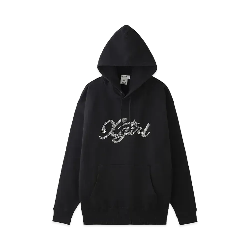 X-Girl Rhinestone Star Cursive X-Girl Logo Sweat Hoodie "Black"