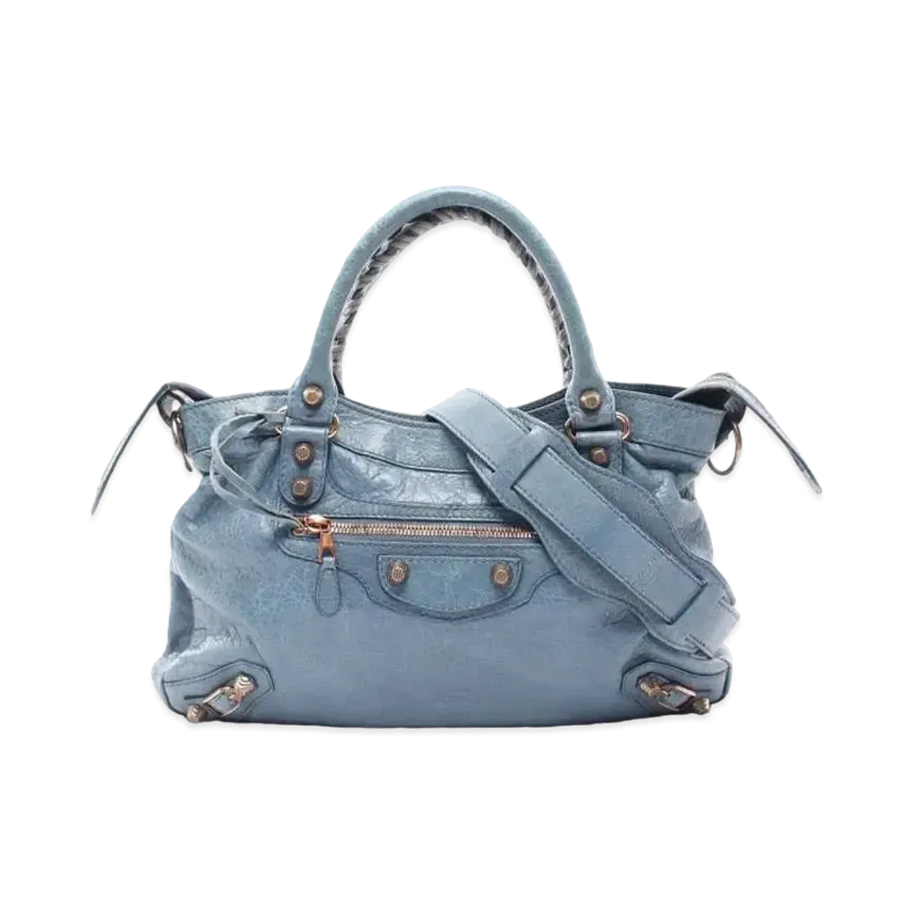 BALENCIAGA Giant Town Leather Handle Bag "Blue"