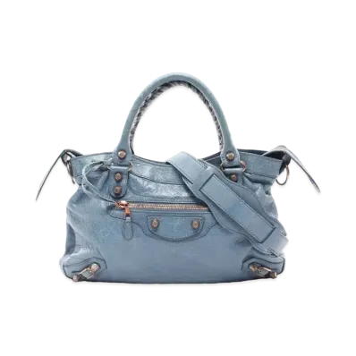 BALENCIAGA Giant Town Leather Handle Bag "Blue"
