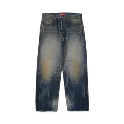 Supreme Distressed Loose Fit Selvedge Jean (26SS) "Washed Indigo"