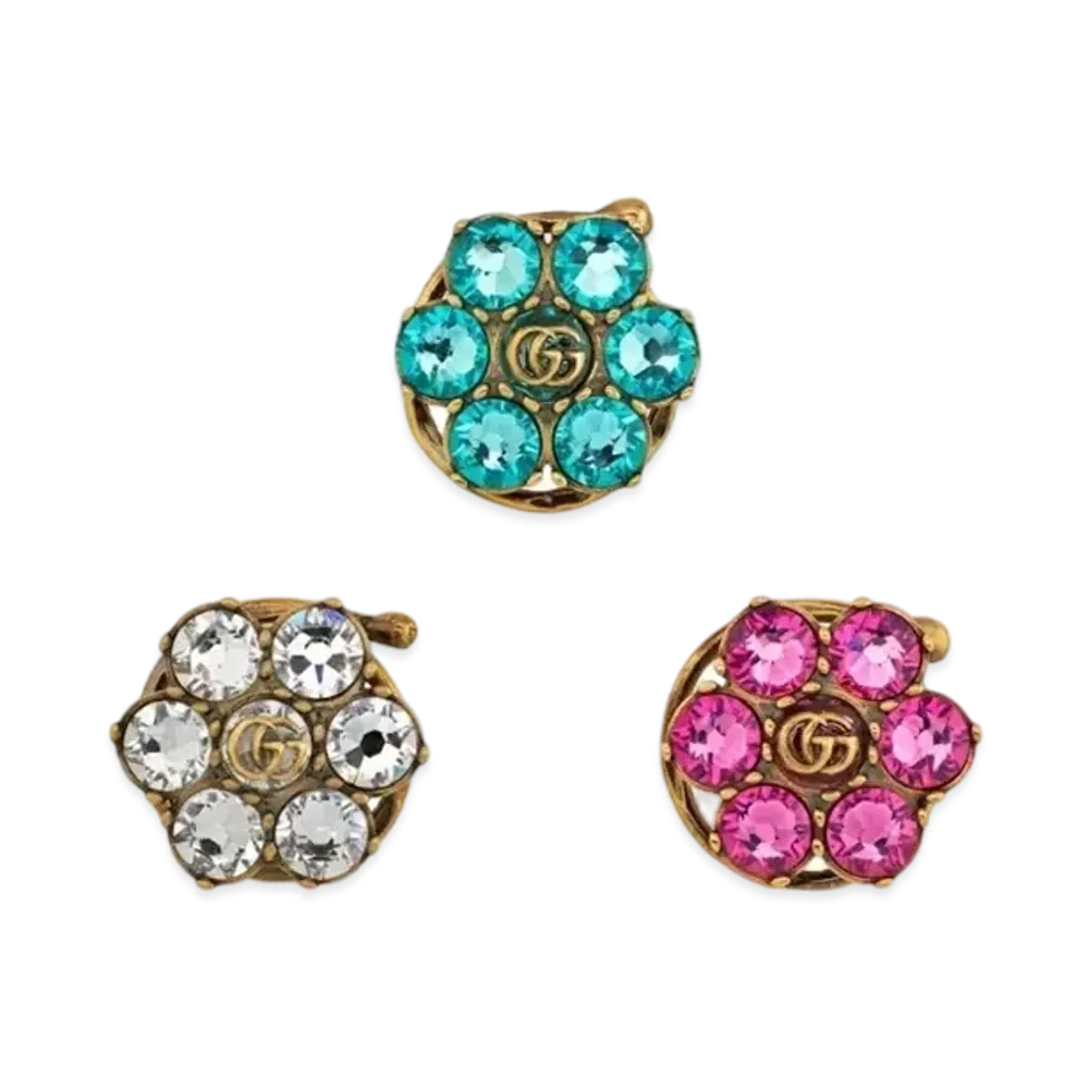 GUCCI Antique Gold Tone Metal Crystal Double G Hair Clip