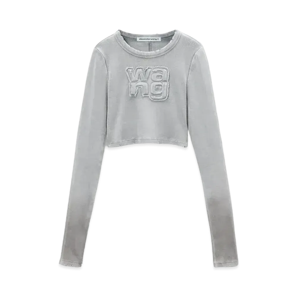 Alexander Wang Logo Distressed Long Sleeve T-Shirt "Washed Steel"