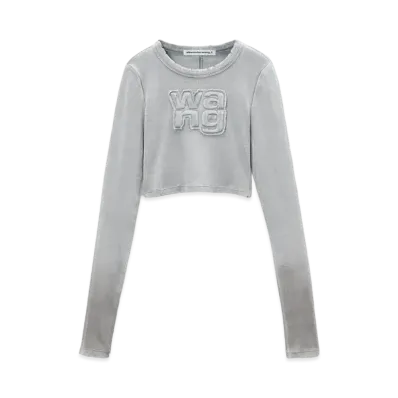 Alexander Wang Logo Distressed Long Sleeve T-Shirt "Washed Steel"