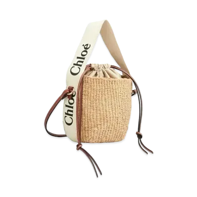 Chloe Small Woody Basket In Fair Trade Paper With The Woody Ribbon "White"