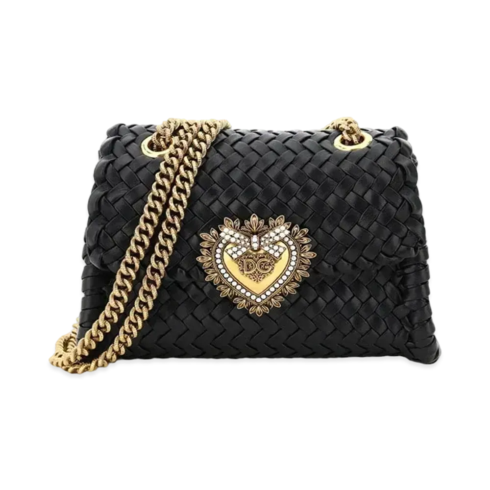 Dolce&Gabbana Devotion Shoulder Bag Small Woven Nappa "Black"