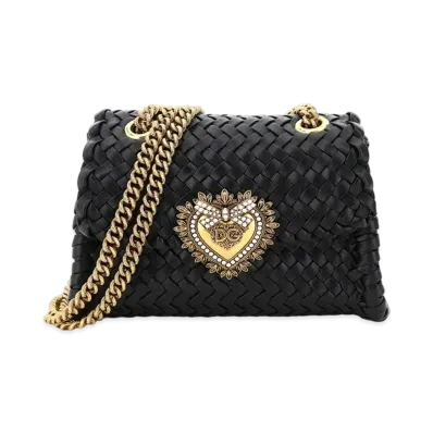 Dolce&Gabbana Devotion Shoulder Bag Small Woven Nappa "Black"