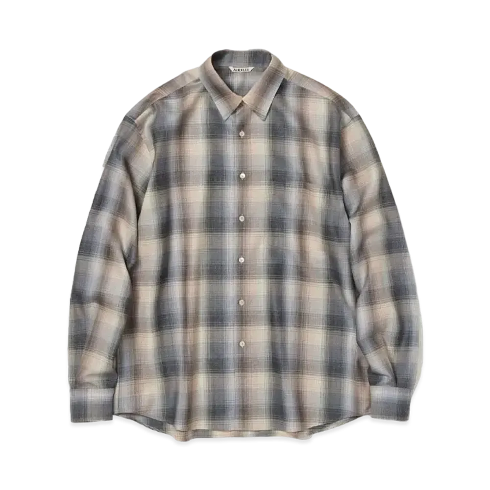 AURALEE Super Light Wool Check Shirt "Beige Blue"