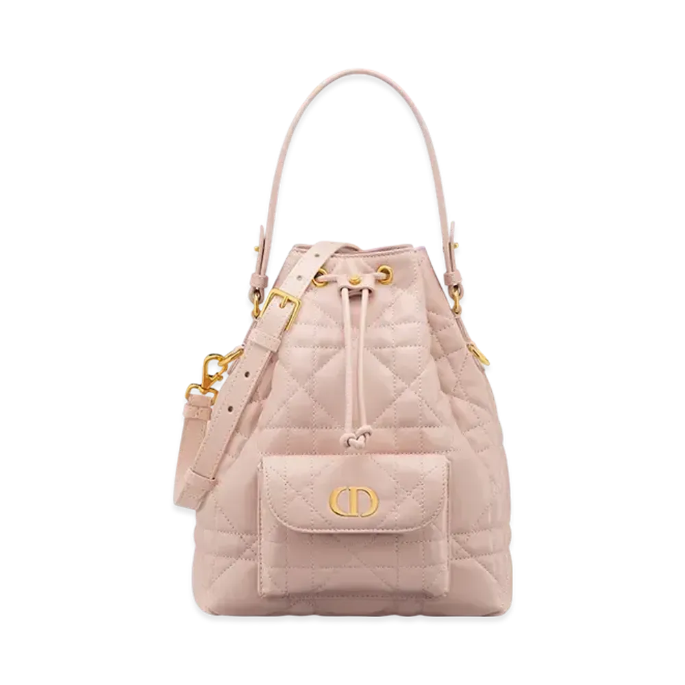 Dior Small Dior Caro Bucket Bag Macrocannage Lambskin "Powder Pink"