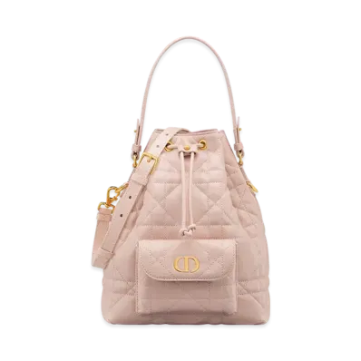 Dior Small Dior Caro Bucket Bag Macrocannage Lambskin "Powder Pink"