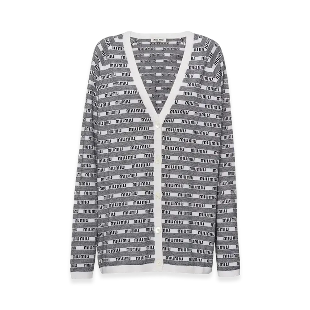 MIU MIU Women's Cashmere and Silk Cardigan "White/Black"