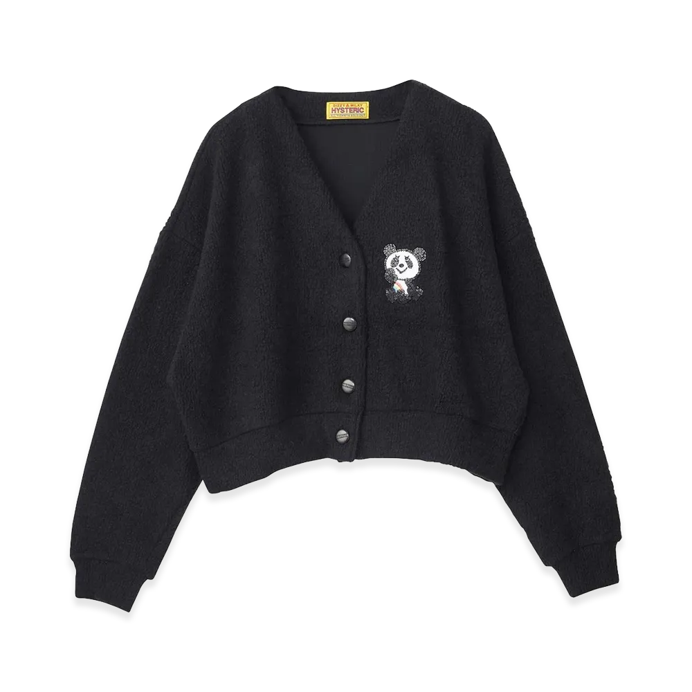 HYSTERIC GLAMOUR Women's Rainbow Panda Patch Cropped Cardigan "Black"