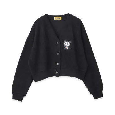 HYSTERIC GLAMOUR Women's Rainbow Panda Patch Cropped Cardigan "Black"