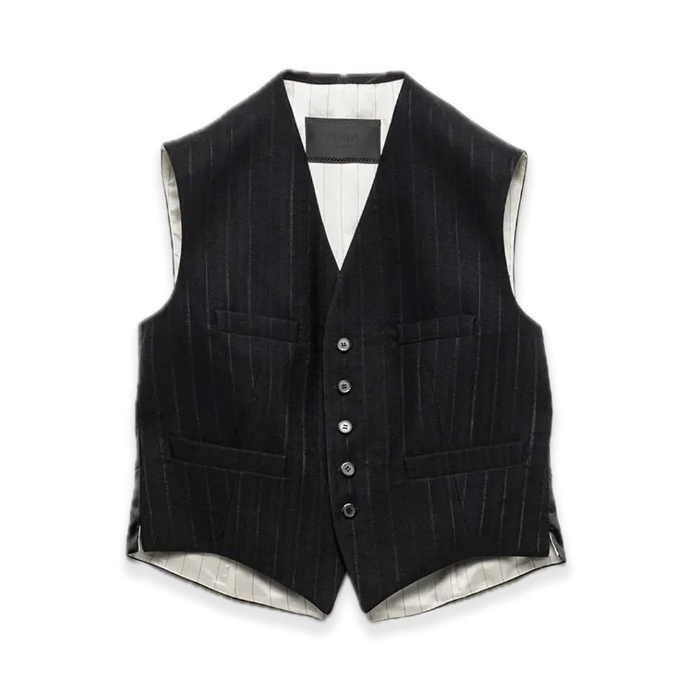PRADA Single-Breasted Wool Blend Vest "Black"