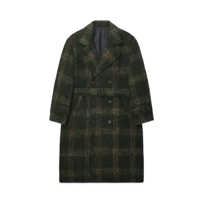 Stussy Mohair Trench Coat "Olive Plaid"