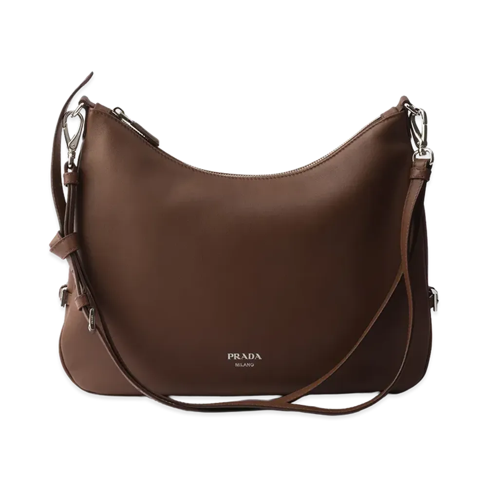 PRADA Fold Large Leather Shoulder Bag "Palisander"