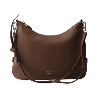 PRADA Fold Large Leather Shoulder Bag "Palisander"