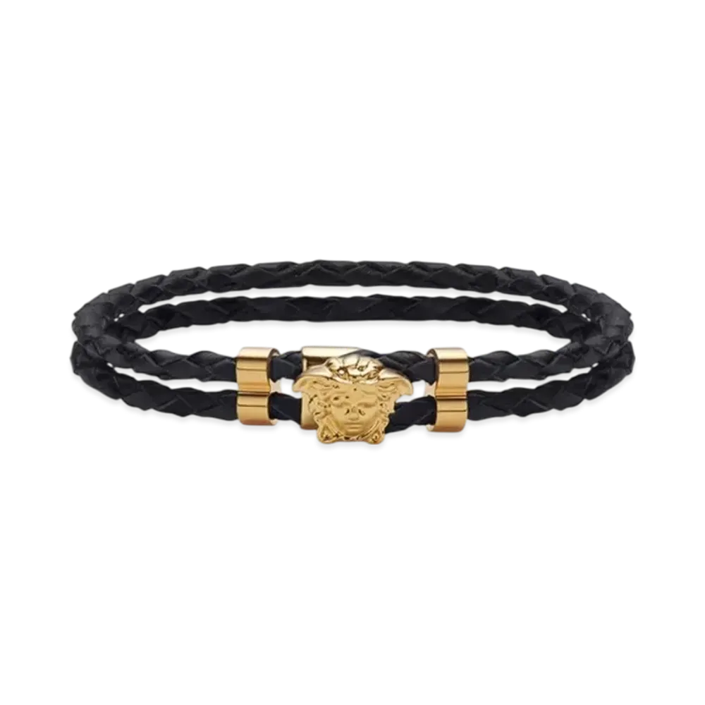 VERSACE La Medusa Leather Bracelet "Black/Gold"