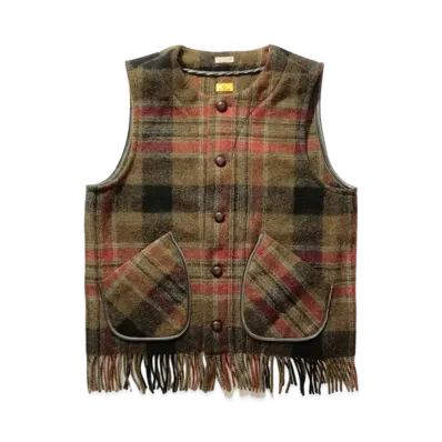 KAPITAL COUNTRY WOOL CHECK FRINGE GAUCHO VEST "Grayer"