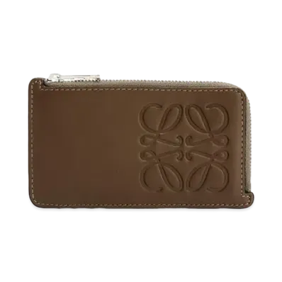 LOEWE Brand Coin Cardholder In Smooth Calfskin "Khaki Brown"