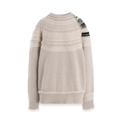 Y's Mixed Material Fair Isle Round Neck Pullover "Beige"