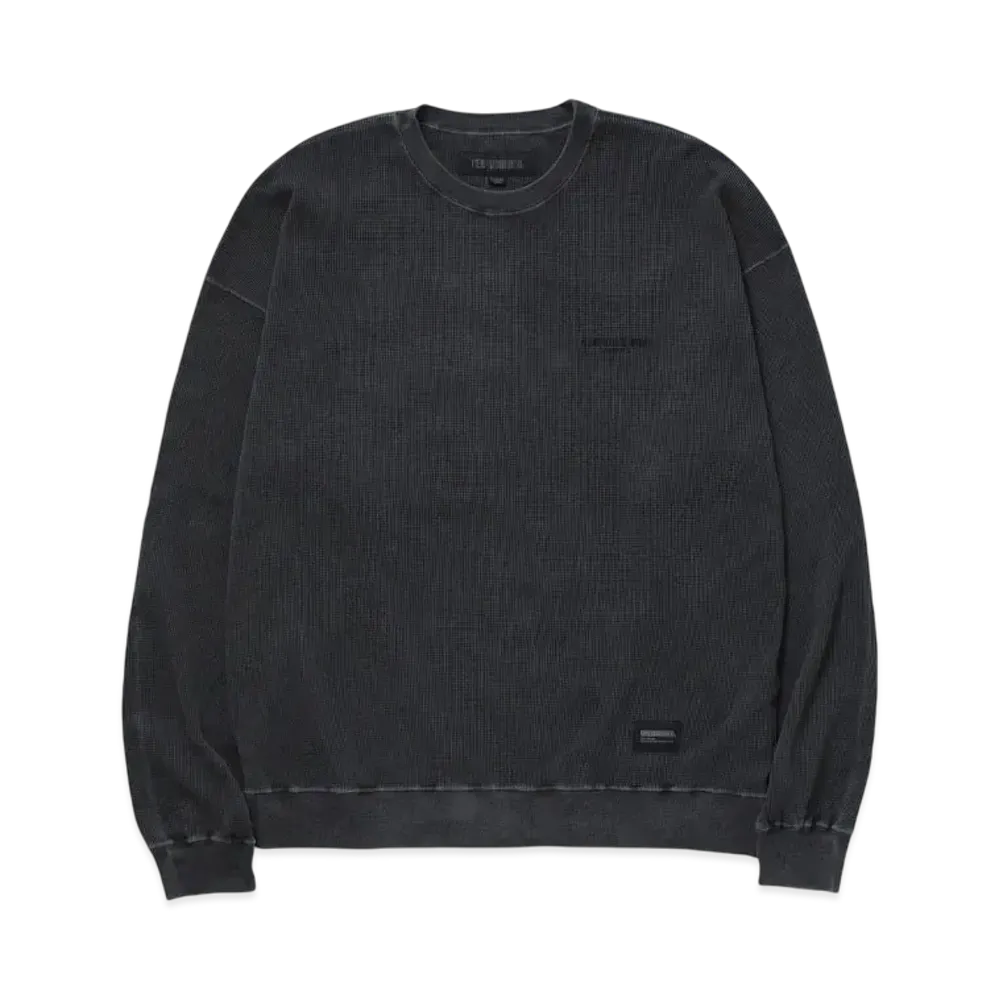 NEIGHBORHOOD Pigment Dyed Waffle Fabric Crewneck LS "Black"