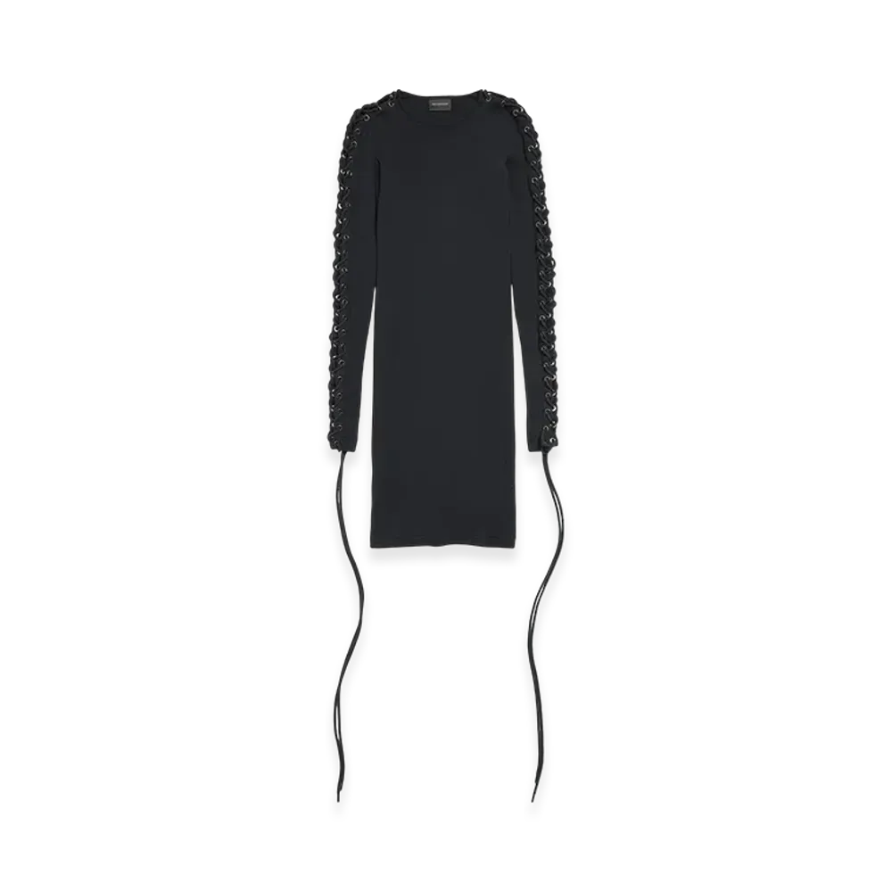 BALENCIAGA Women's Lace-up Long Sleeve Dress "Black"
