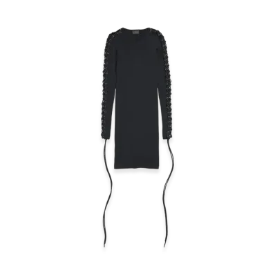 BALENCIAGA Women's Lace-up Long Sleeve Dress "Black"