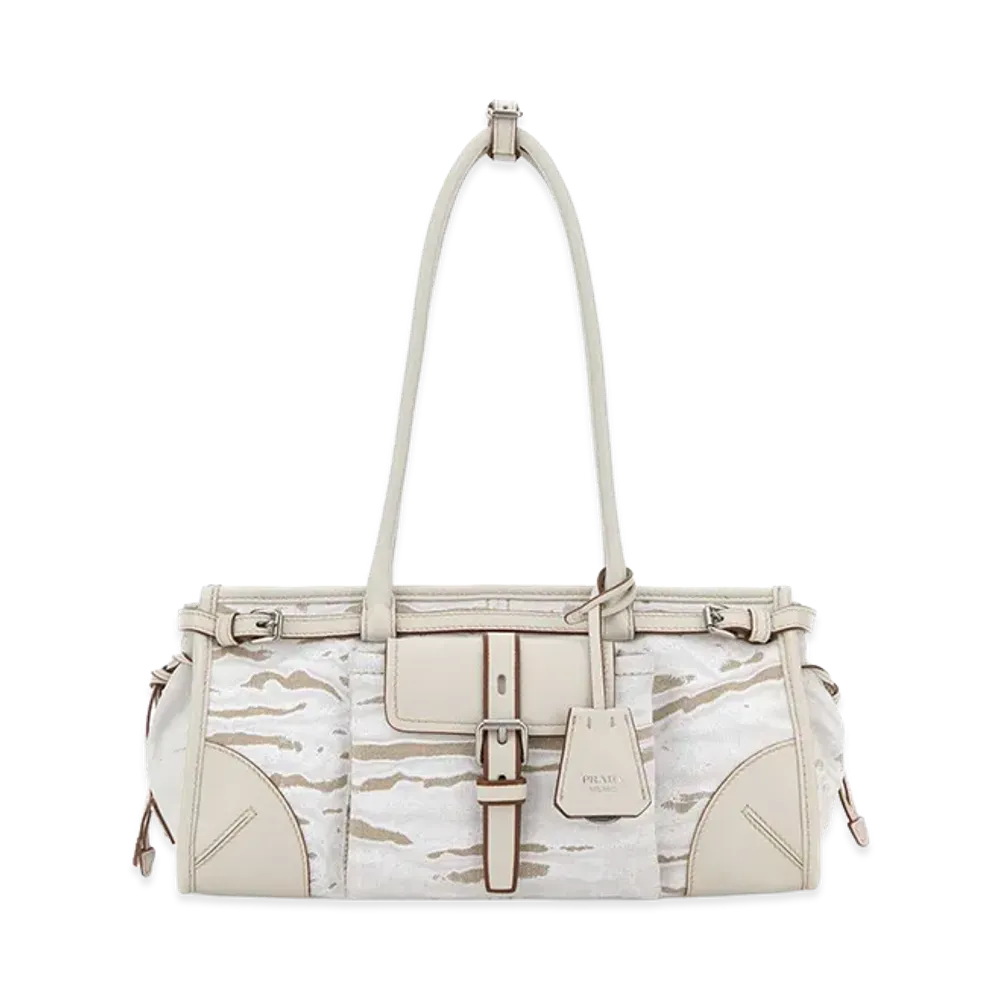 PRADA Wonen's Printed Canvas Medium Bonnie Shoulder Bag "White"