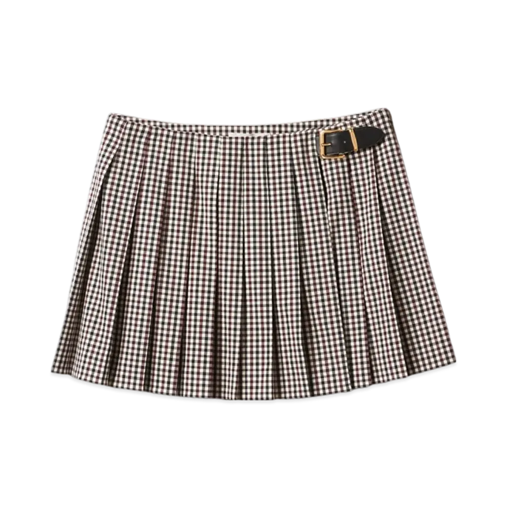 MIU MIU Women's Gingham Check Skirts "Burgundy"