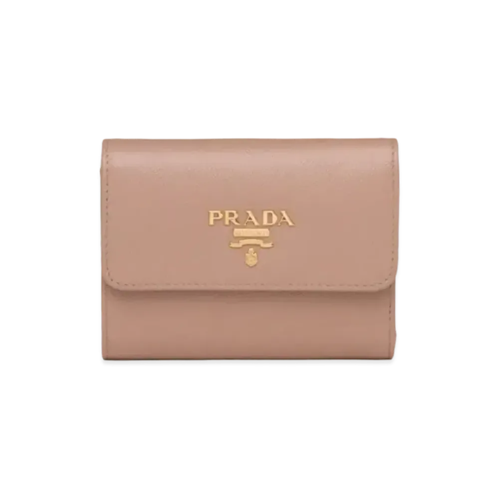 PRADA Small Saffiano Leather Wallet "Pink Beige"