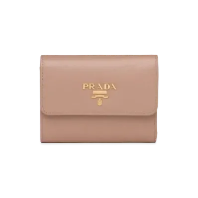 PRADA Small Saffiano Leather Wallet "Pink Beige"