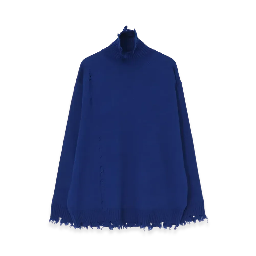S'YTE 7G Bulky Wool Damage Turtle Pullover "Sapphire"