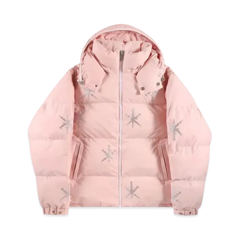 Unknown London All Over Dagger Rhinestone Puffer Jacket "Pink"