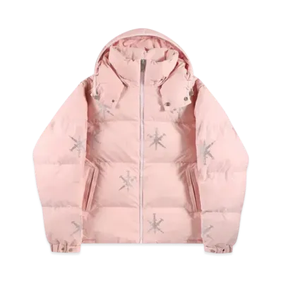 Unknown London All Over Dagger Rhinestone Puffer Jacket "Pink"