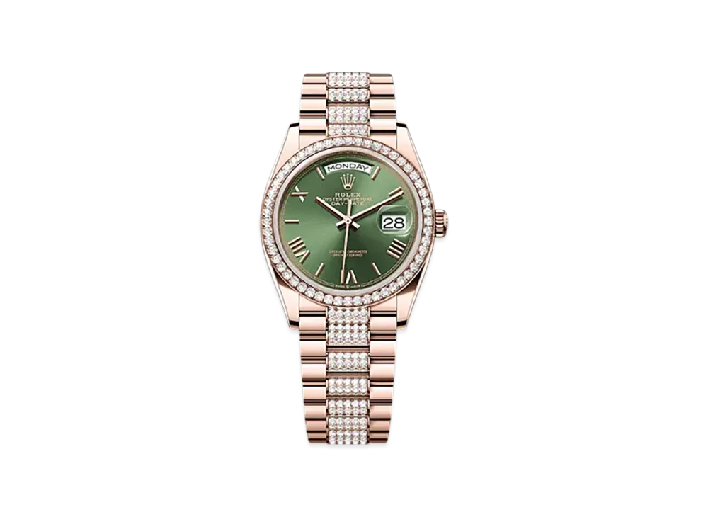 ROLEX Day-Date 36mm Everose Gold Diamond 128345RBR "Olive Green"