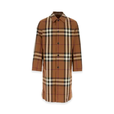 Burberry Embroidered Cotton Eversible Overcoat "Checked"